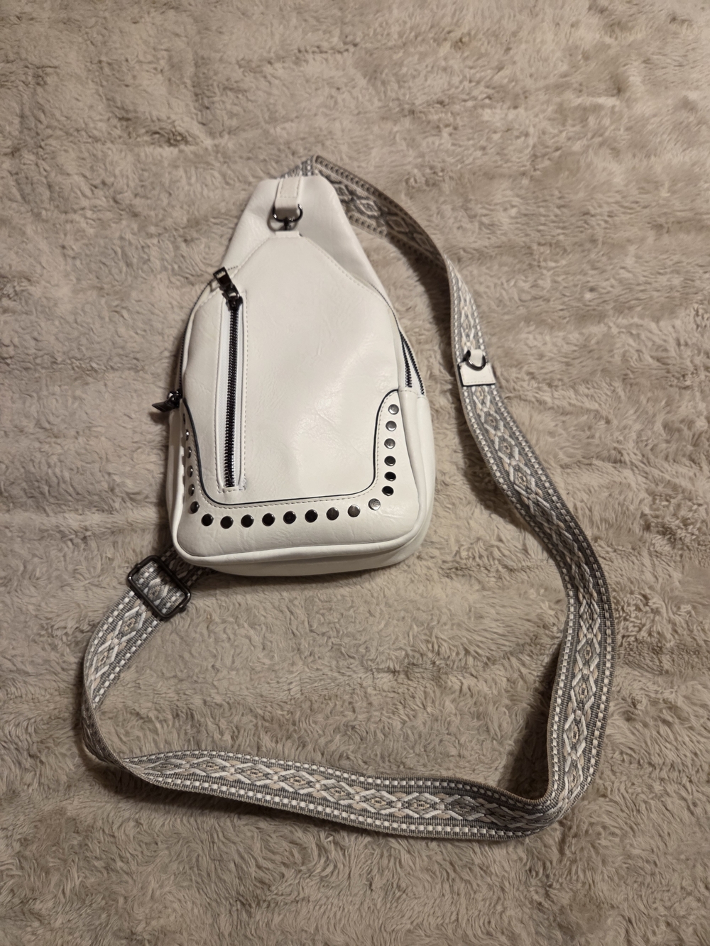 Sam & Hadley White Studded Crossbody Sling Bag